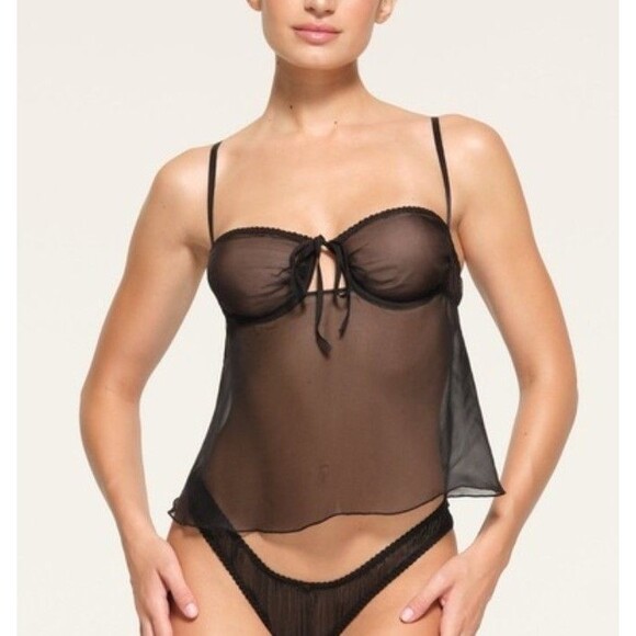 SKIMS Other - NWT Skims Romance Size M Babydoll Top Black Onyx 100% Silk Mesh Sheer